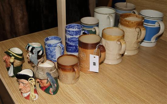 4 mocha tankards, 4 Doulton Character mugs & stoneware tankards